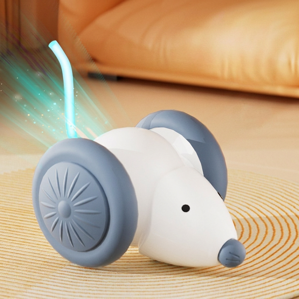Pearl white PawPulse smart mouse with glowing motion tail